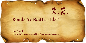 Komán Radiszló névjegykártya